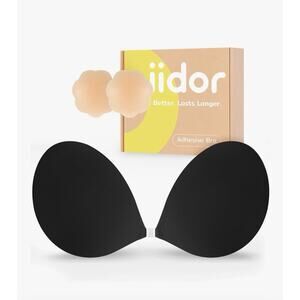 Niidor Fabric Adhesive Bra Strapless Ultra Sticky Invisible Push up Black A Cup